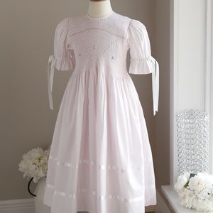 Strasburg Dress Heirloom Pink Smocked White Ribbon Size 7 Special Occasion